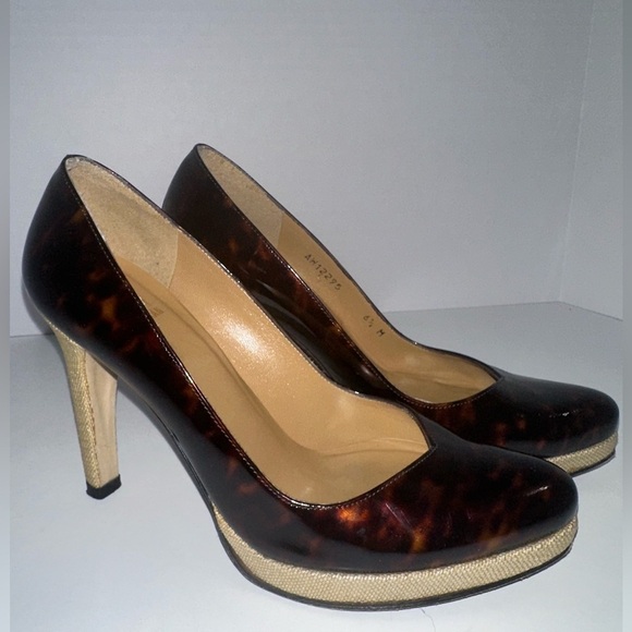 Stuart Weitzman Tortoise Shell Heels 6.5 Platform Fabric Wrapped Heels - Picture 3 of 7